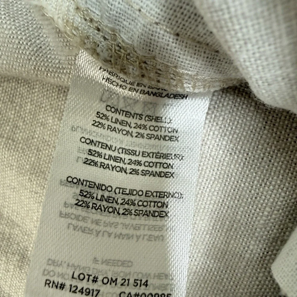 Onia Mens 38x32 Linen Cotton Pants Cream Button Fly Straight Lounge Resort Beach